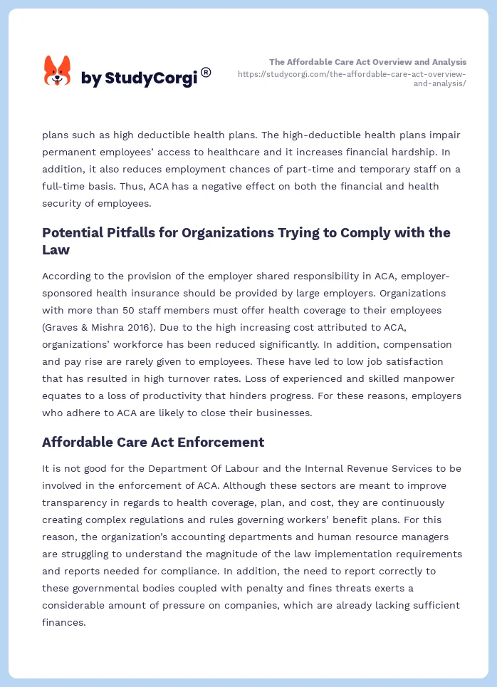 The Affordable Care Act Overview and Analysis. Page 2
