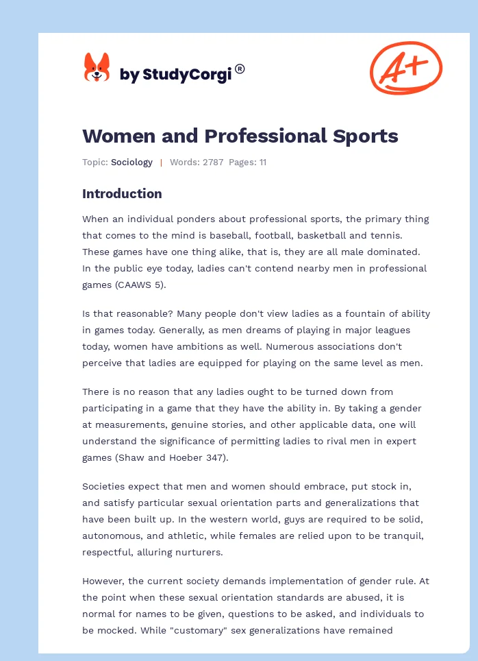 Women and Professional Sports. Page 1