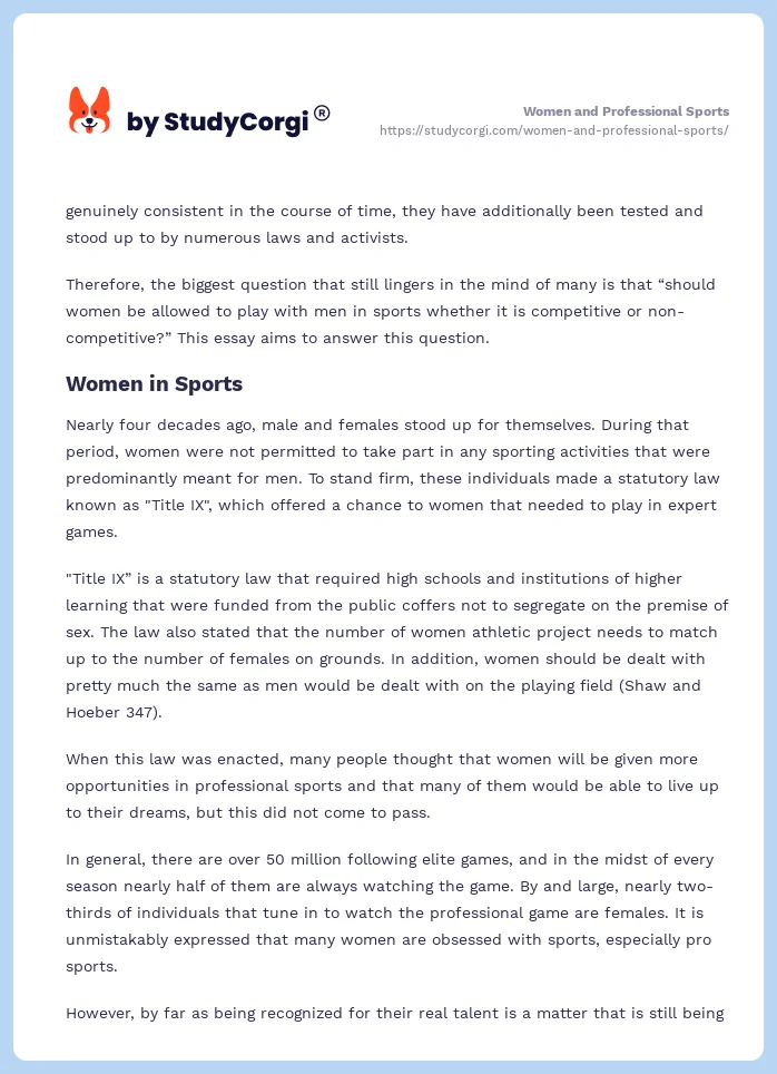 Women and Professional Sports. Page 2