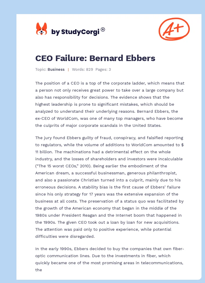 CEO Failure: Bernard Ebbers. Page 1
