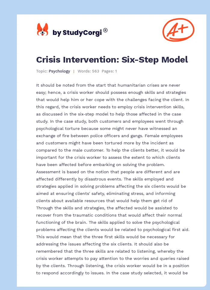 Crisis Intervention: Six-Step Model. Page 1