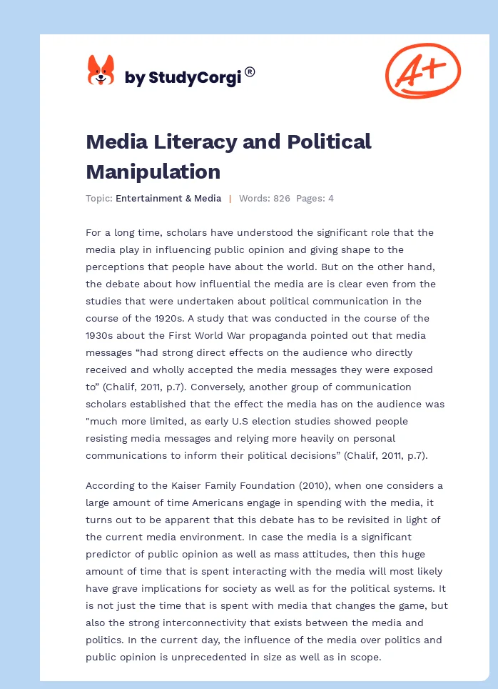 Media Literacy and Political Manipulation. Page 1