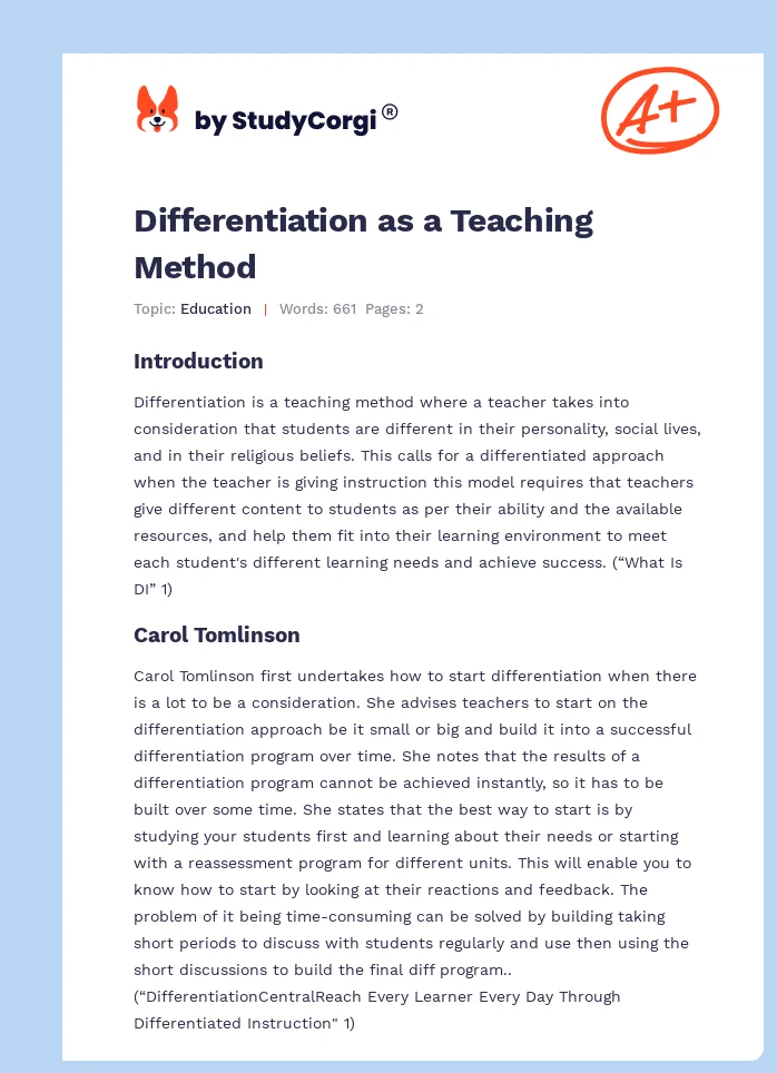Differentiation as a Teaching Method. Page 1