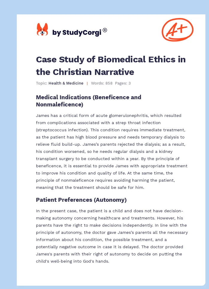 Case Study of Biomedical Ethics in the Christian Narrative. Page 1
