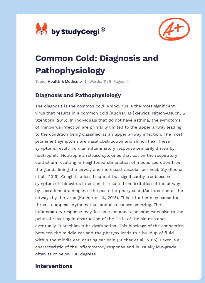 Common Cold: Diagnosis and Pathophysiology. Page 1