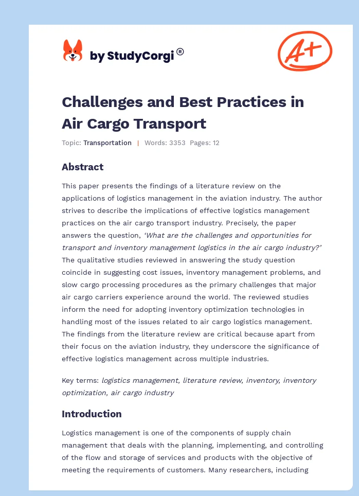 Challenges and Best Practices in Air Cargo Transport. Page 1
