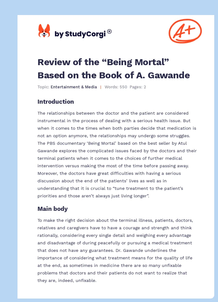 Review of the “Being Mortal” Based on the Book of A. Gawande. Page 1