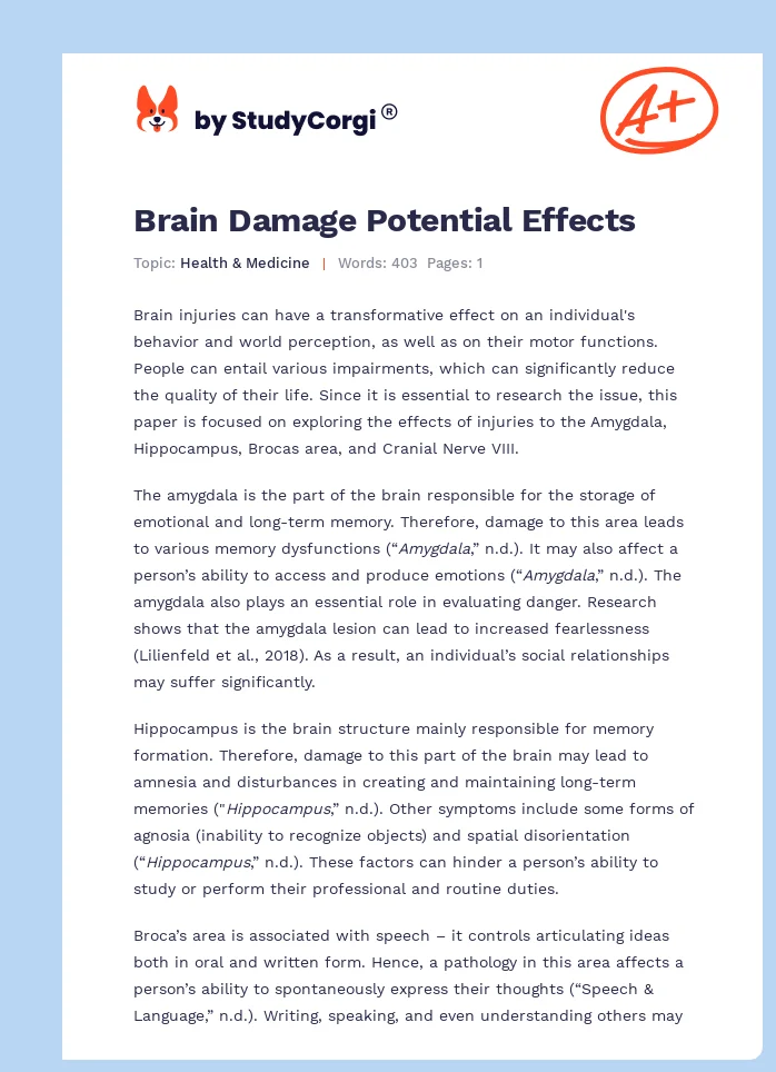 Brain Damage Potential Effects. Page 1
