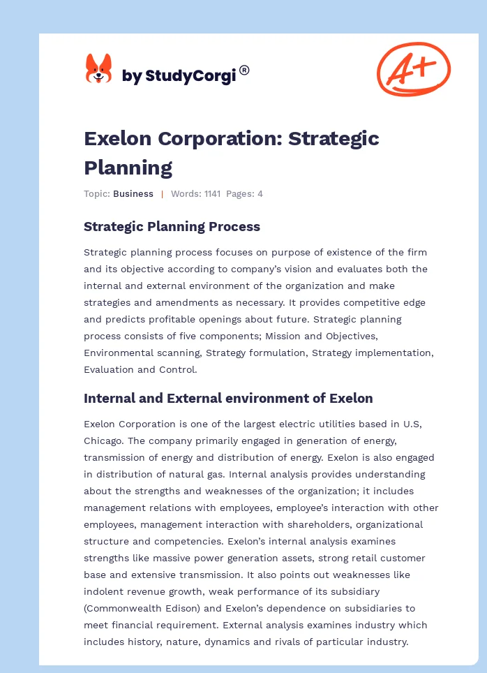 Exelon Corporation: Strategic Planning. Page 1