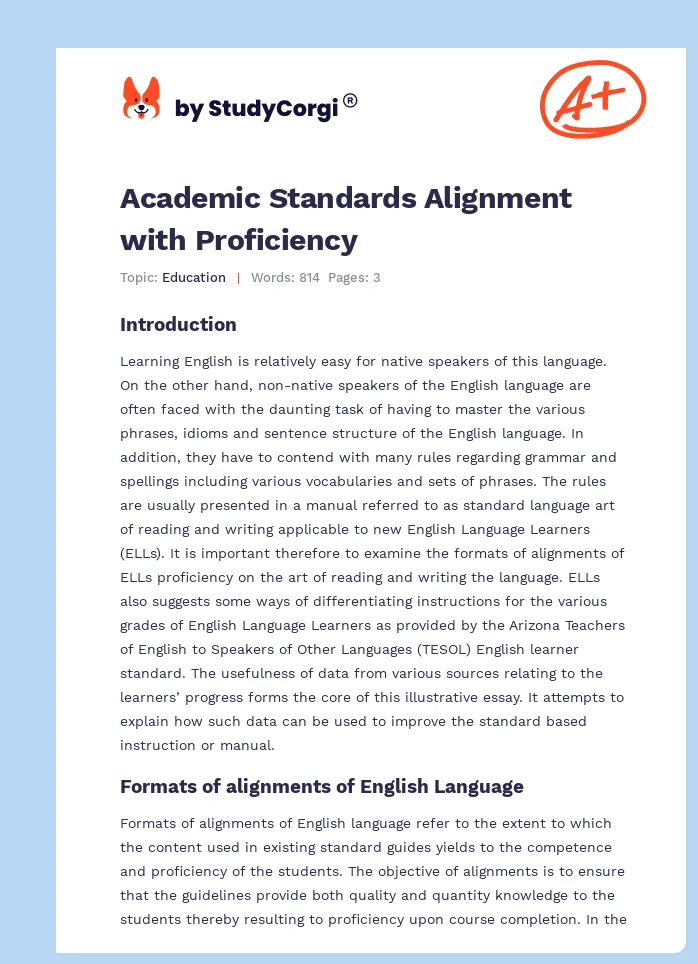 Academic Standards Alignment with Proficiency. Page 1