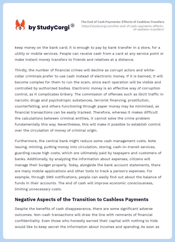 The End of Cash Payments: Effects of Cashless Transfers. Page 2