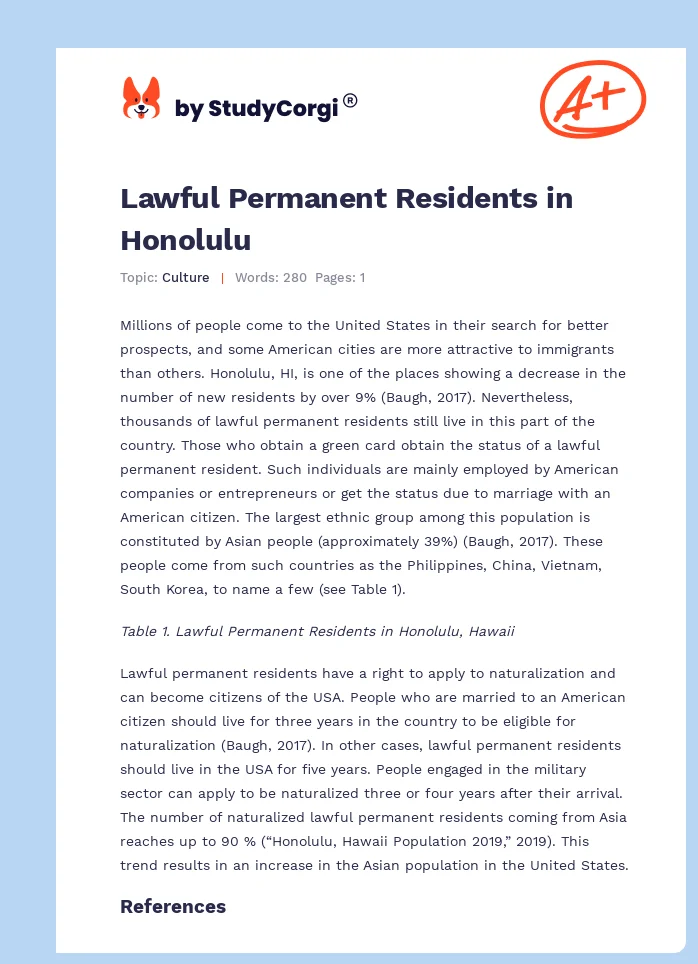Lawful Permanent Residents in Honolulu. Page 1