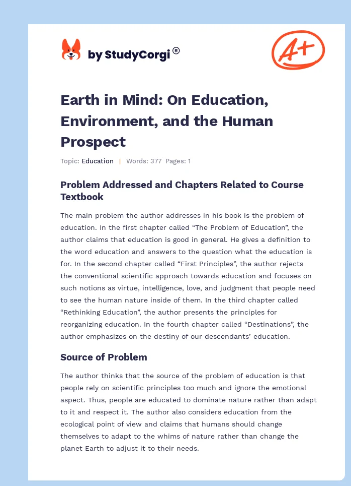 Earth in Mind: On Education, Environment, and the Human Prospect. Page 1