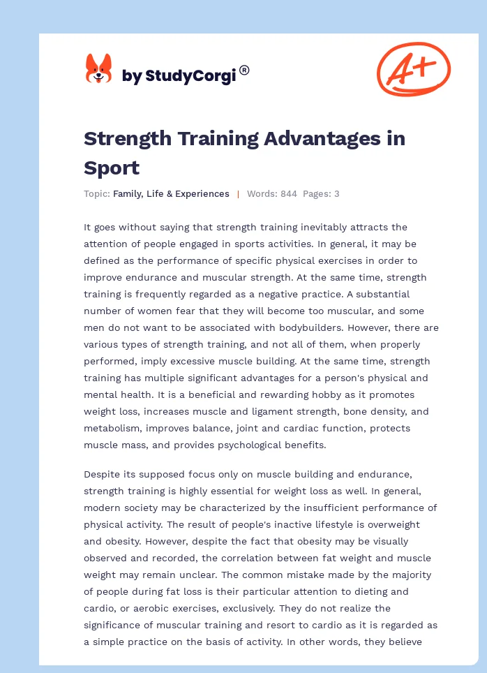 Strength Training Advantages in Sport. Page 1