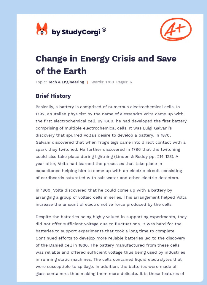Change in Energy Crisis and Save of the Earth. Page 1