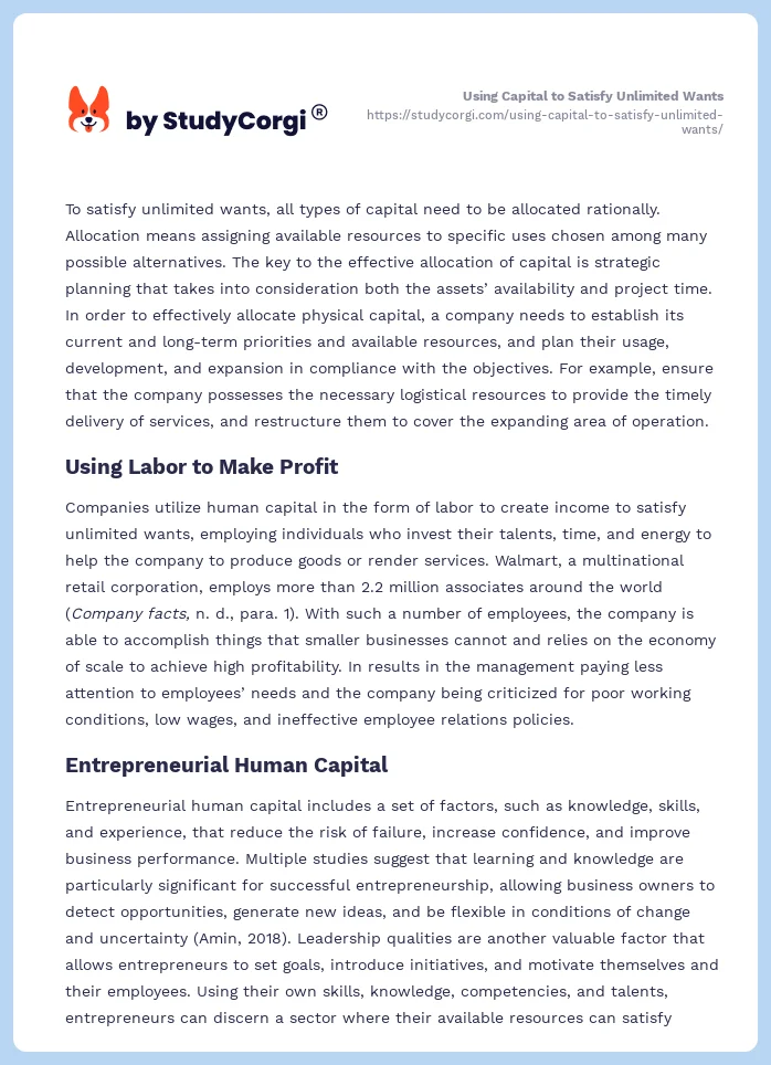 Using Capital to Satisfy Unlimited Wants. Page 2