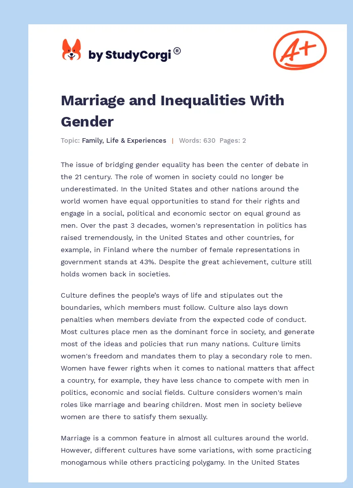 Marriage and Inequalities With Gender. Page 1