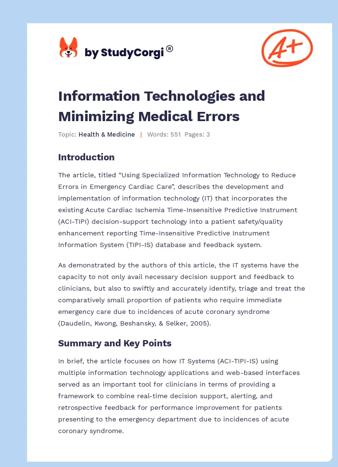 Information Technologies and Minimizing Medical Errors. Page 1