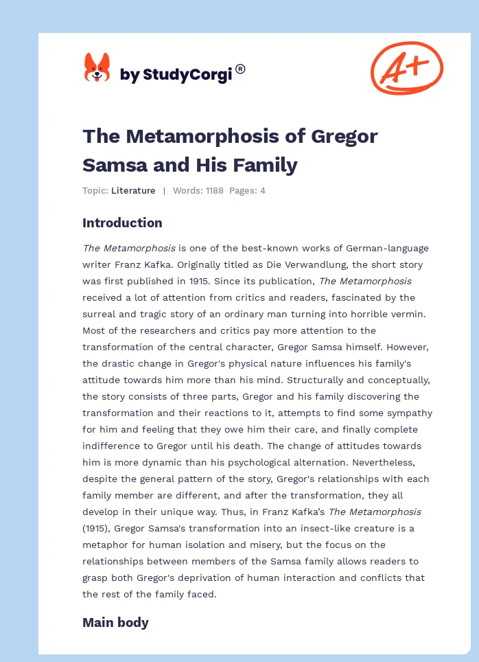 The Metamorphosis of Gregor Samsa and His Family. Page 1
