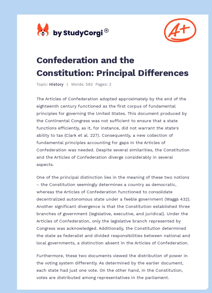 Confederation and the Constitution: Principal Differences. Page 1