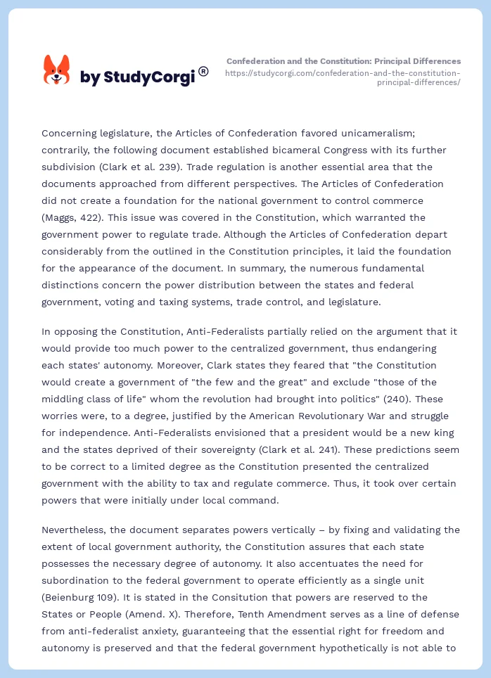 Confederation and the Constitution: Principal Differences. Page 2