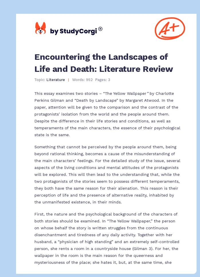 Encountering the Landscapes of Life and Death: Literature Review. Page 1