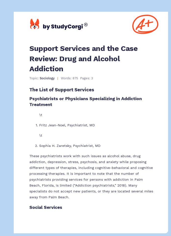 Support Services and the Case Review: Drug and Alcohol Addiction. Page 1