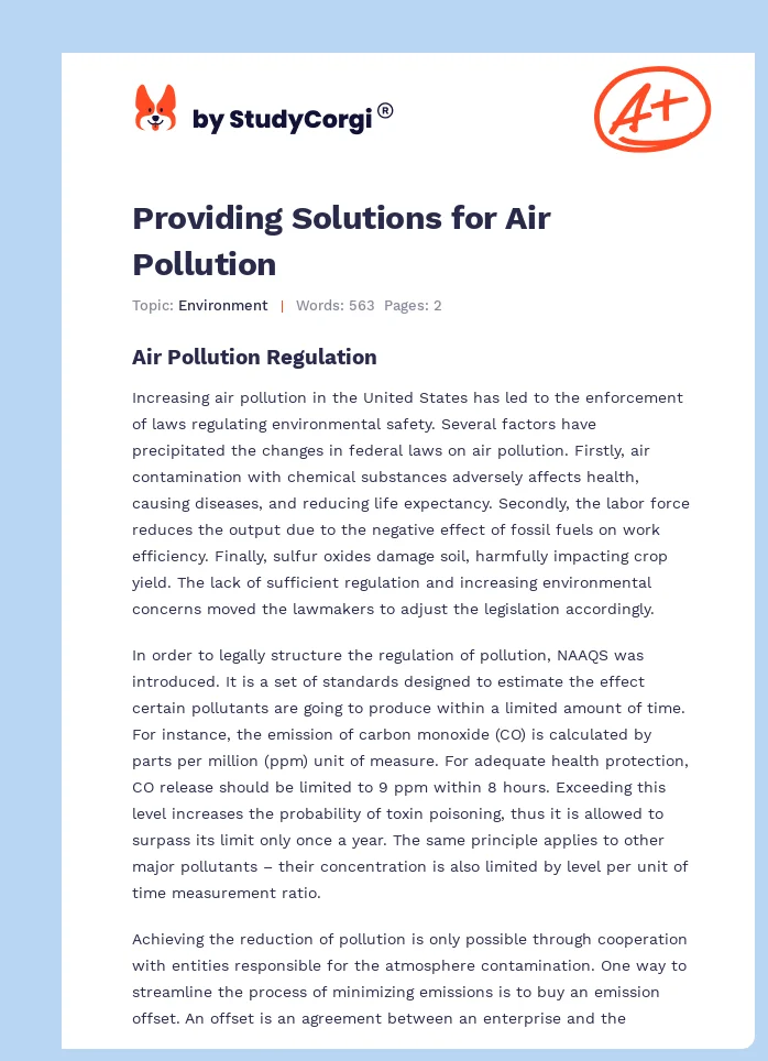 Providing Solutions for Air Pollution. Page 1