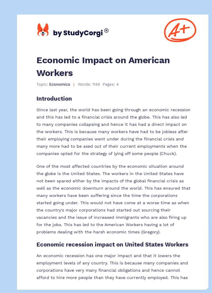Economic Impact on American Workers. Page 1