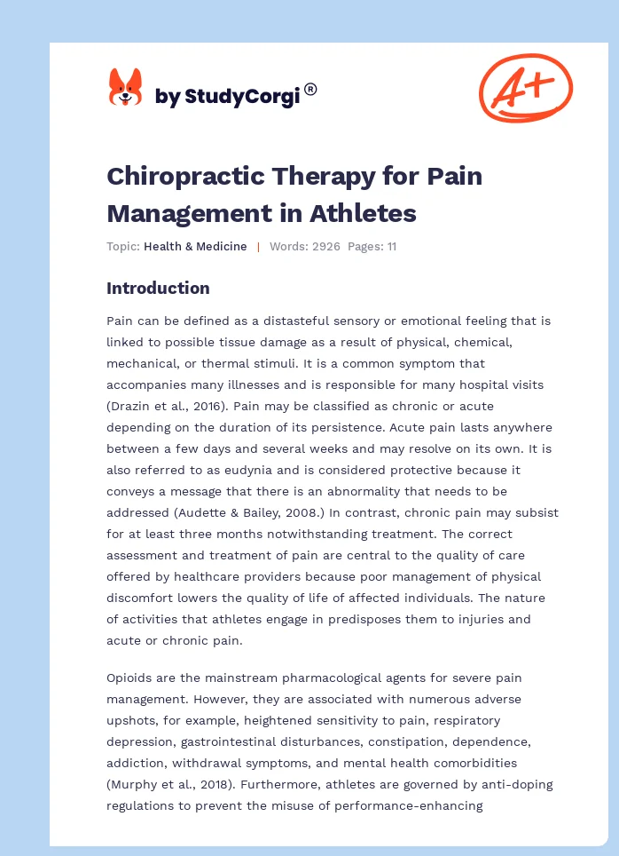 Chiropractic Therapy for Pain Management in Athletes. Page 1