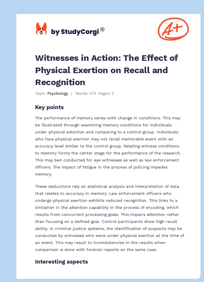 Witnesses in Action: The Effect of Physical Exertion on Recall and Recognition. Page 1
