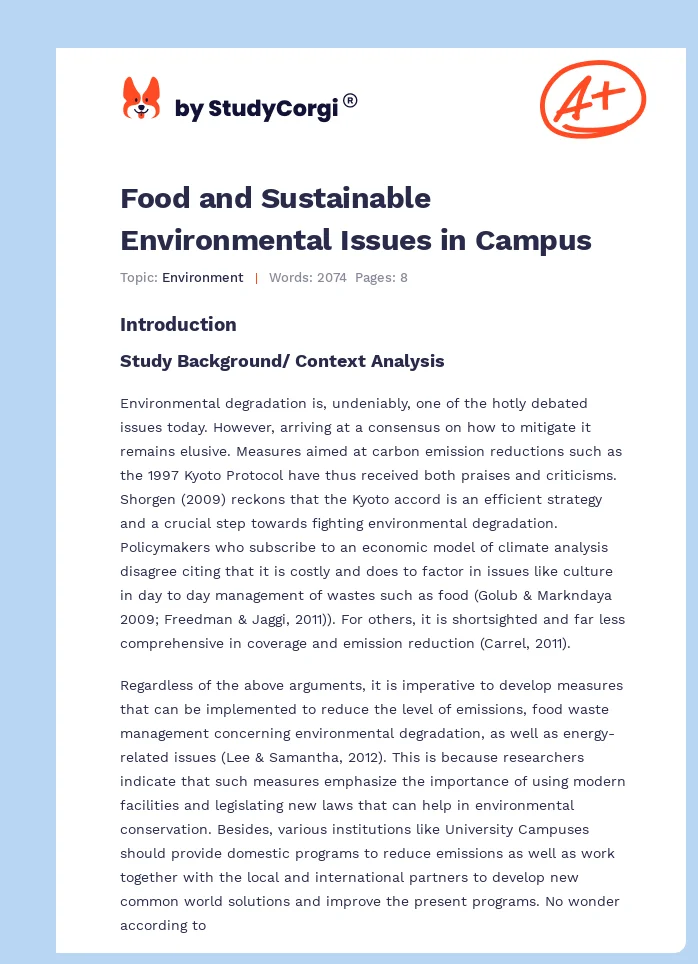 Food and Sustainable Environmental Issues in Campus. Page 1