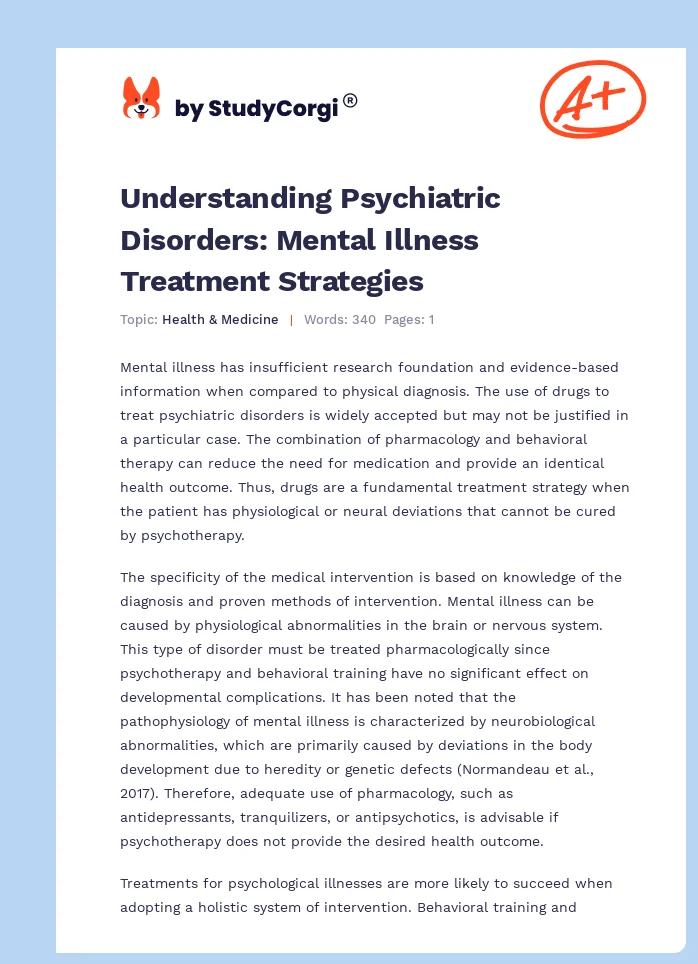 Understanding Psychiatric Disorders: Mental Illness Treatment Strategies. Page 1