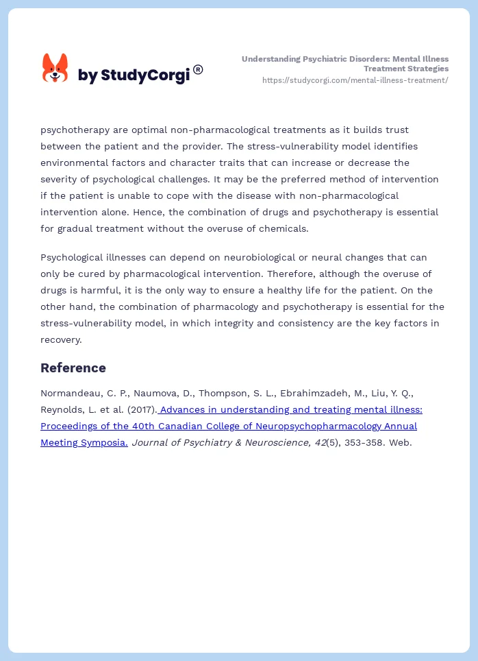 Understanding Psychiatric Disorders: Mental Illness Treatment Strategies. Page 2