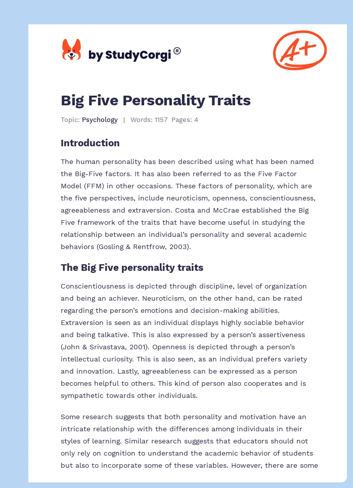 Big Five Personality Traits. Page 1