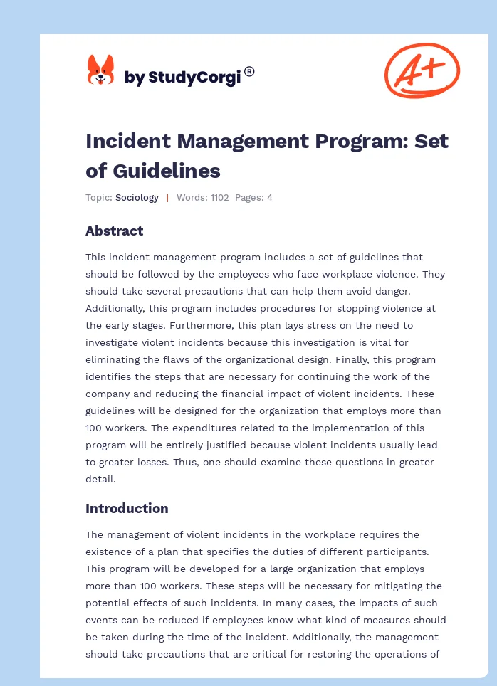 Incident Management Program: Set of Guidelines. Page 1
