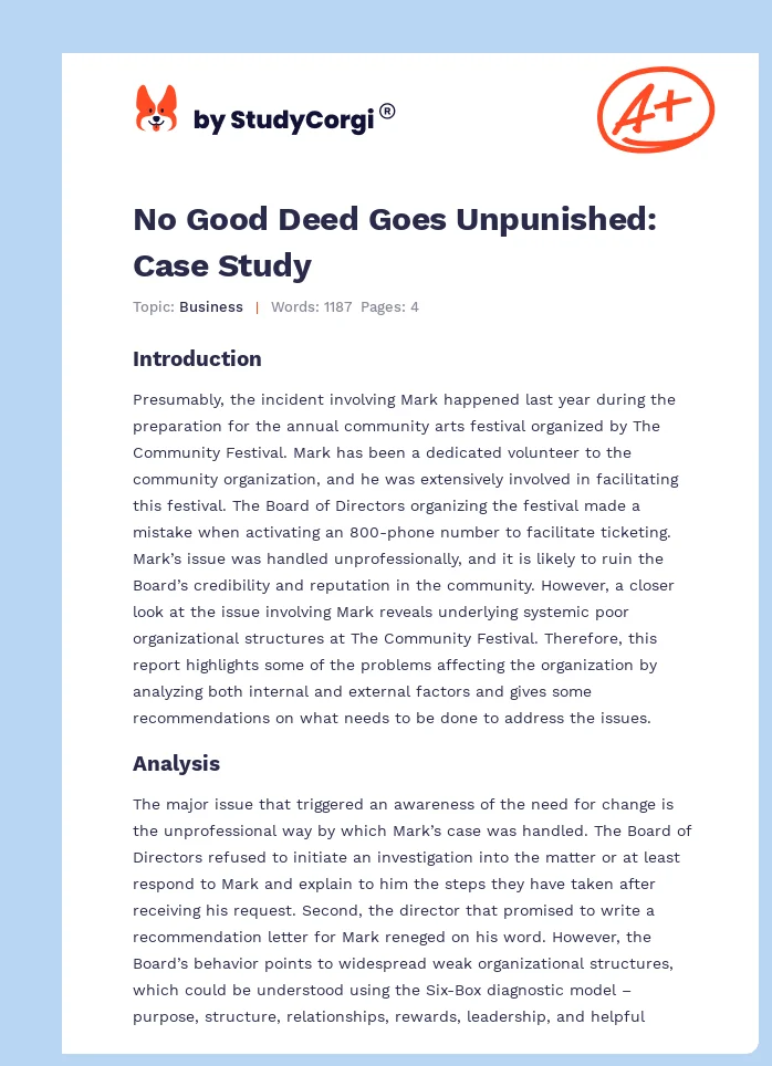 No Good Deed Goes Unpunished: Case Study. Page 1