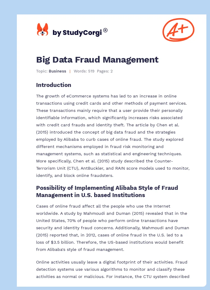Big Data Fraud Management. Page 1