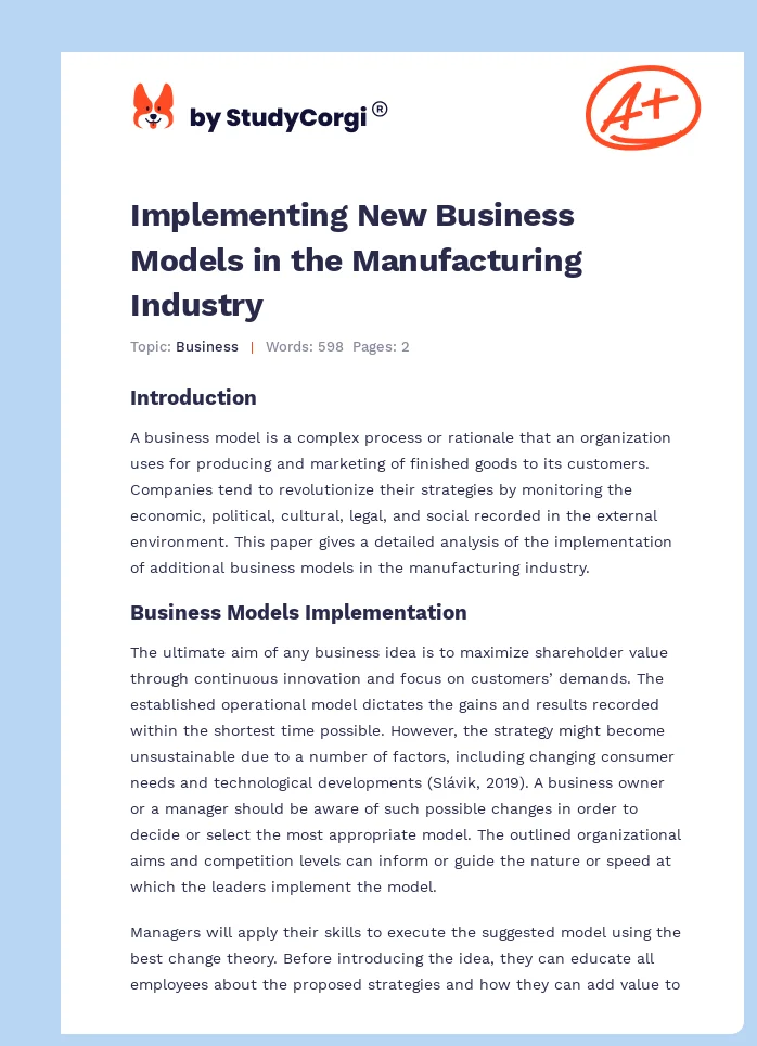 Implementing New Business Models in the Manufacturing Industry. Page 1