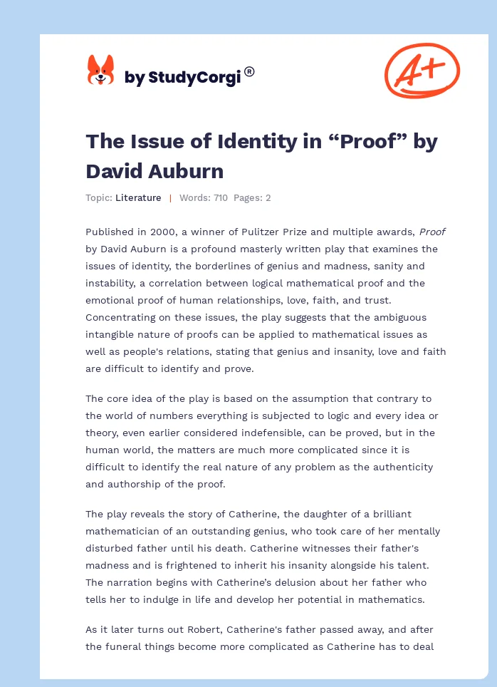 The Issue of Identity in “Proof” by David Auburn. Page 1
