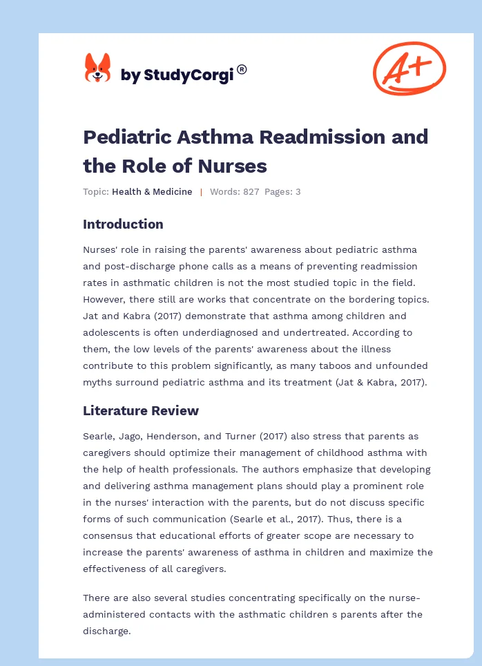 Pediatric Asthma Readmission and the Role of Nurses. Page 1