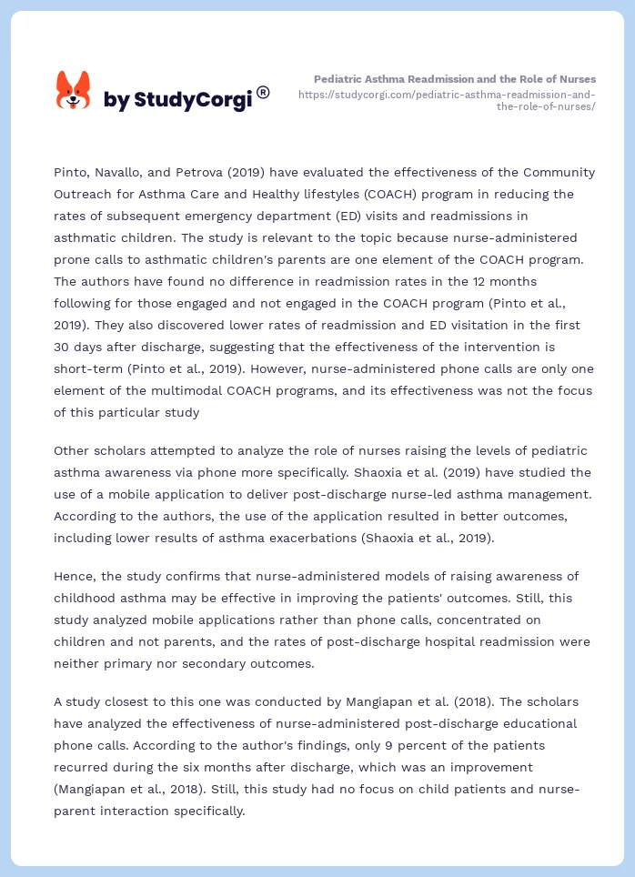 Pediatric Asthma Readmission and the Role of Nurses. Page 2