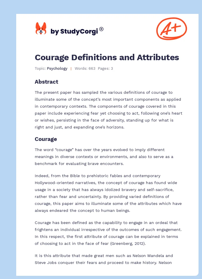 Courage Definitions and Attributes. Page 1