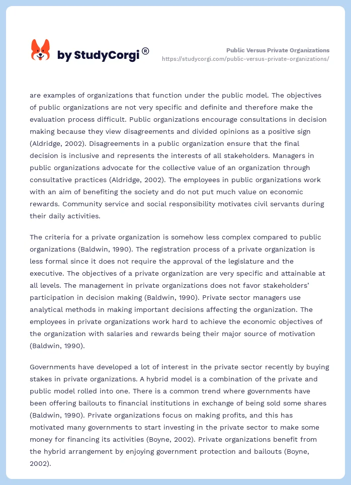 Public Versus Private Organizations. Page 2