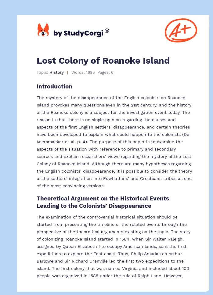 Lost Colony of Roanoke Island. Page 1