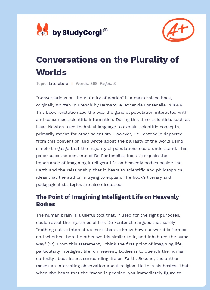 Conversations on the Plurality of Worlds. Page 1