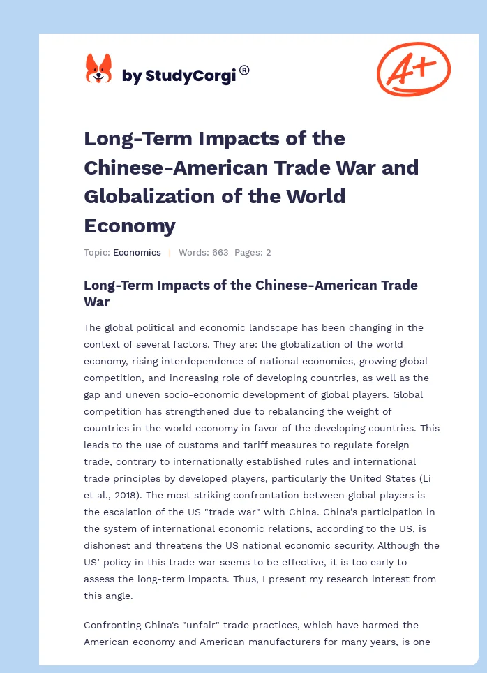 Long-Term Impacts of the Chinese-American Trade War and Globalization of the World Economy. Page 1