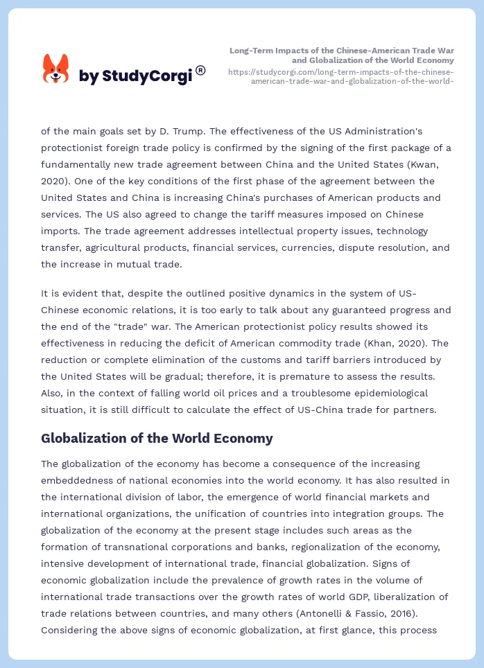 Long-Term Impacts of the Chinese-American Trade War and Globalization of the World Economy. Page 2