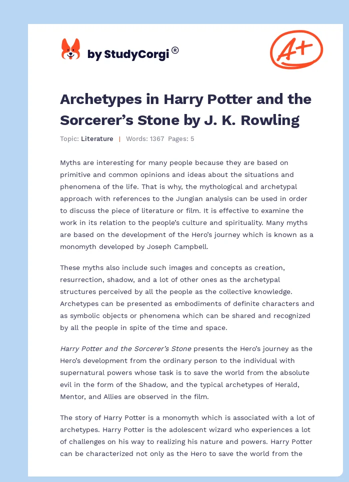 Archetypes in Harry Potter and the Sorcerer’s Stone by J. K. Rowling. Page 1