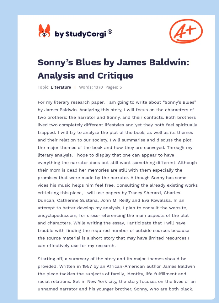 Sonny’s Blues by James Baldwin: Analysis and Critique. Page 1